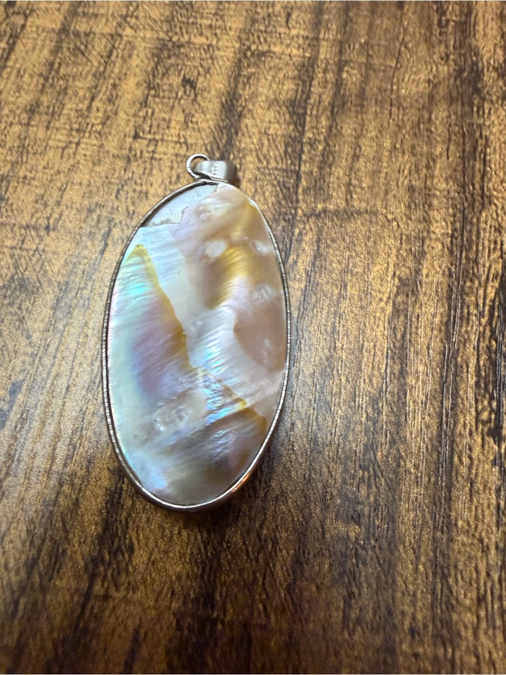 Iridescent Mother-of-Pearl Oval Pendant - Silver Setting